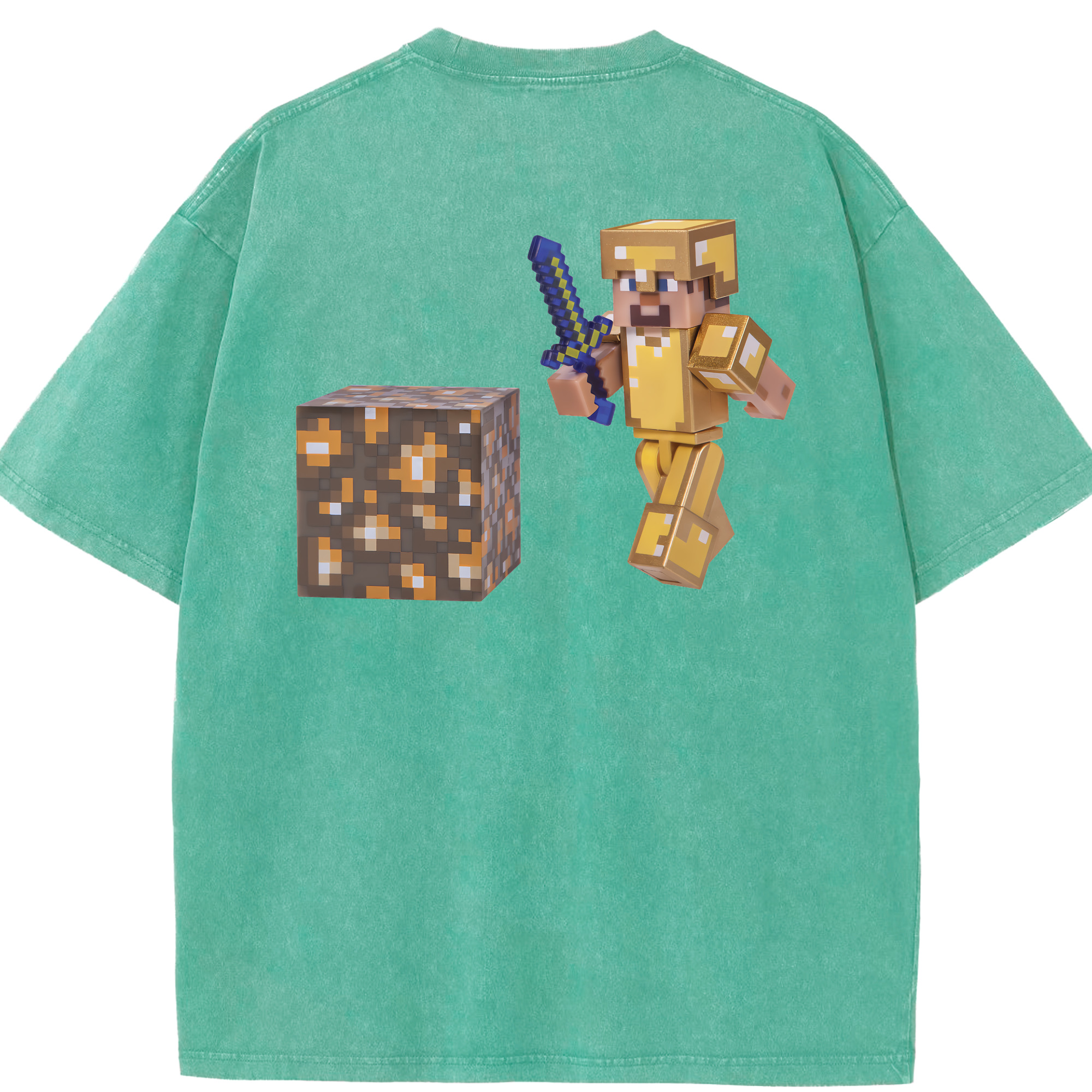 （画像用） マインクラフト ブロックの世界 Minecraft MC Block world 綿100% ヴィンテージ風 半袖Tシャツ（背面プリント）